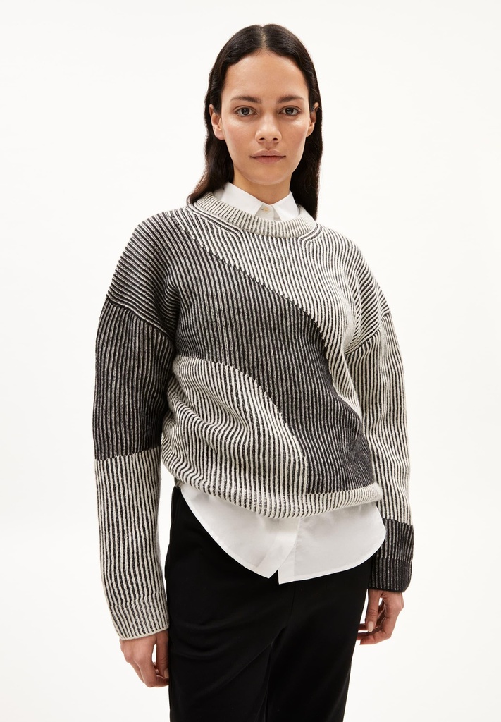 ARMEDANGELS MAYRAA VANISE STRICKPULLOVER (Farbe: black-off white / Größe: L)
