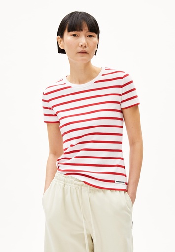 ARMEDANGELS KARDAA GESTREIFTES RIPP-T-SHIRT (Farbe: white-light tangerine / Größe: XS)